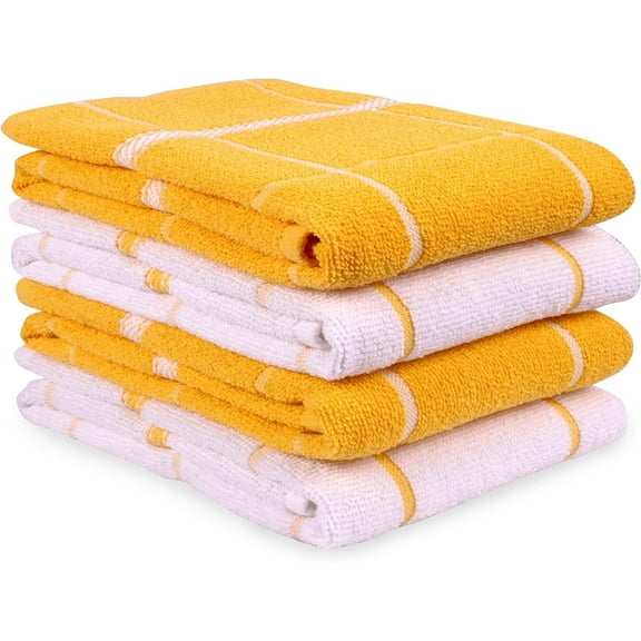 MALLOWEX Terry Kitchen Towels Set of 4 | Dish Towels 16 x 26 Inches | Super Soft and Absorbent Dish Towels |100% Cotton Dish Rags for Drying Dishes | Quick Drying | Yellow