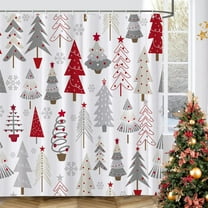 Merry Christmas Shower Curtain Winter Christmas Tree with Snowflake Waterproof Bath Curtain for Bathroom Xmas Holiday Bathroom Decorations with Hooks 72x72 Inch