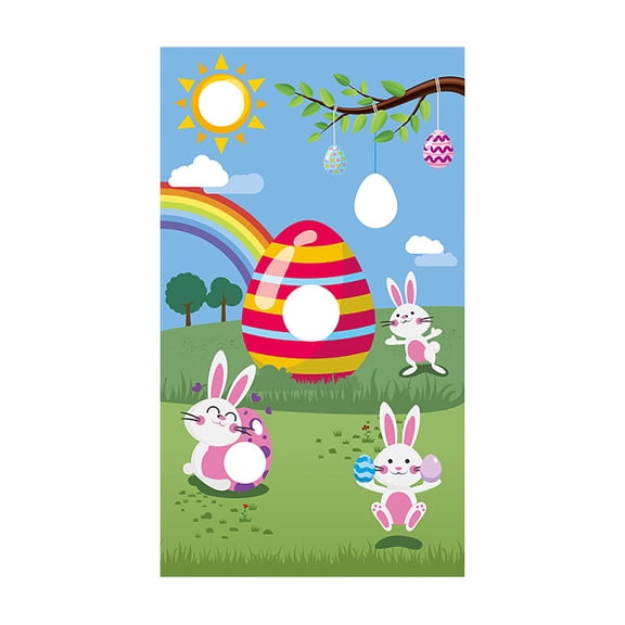 Easter Bunny Egg Toss Game Banner for Outdoor Kids Party Activities with Rabbit and Egg Print for Holiday Celebration