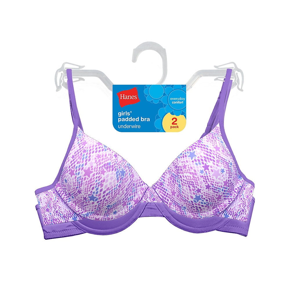 Hanes Girls Bras, 2 Pack Molded Wire-Free Bra (Little Girls & Big Girls)