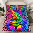 thumbnail image 2 of YST Kids Cat Kitten Bedding Twin Size Rainbow Leopard Print Bed Sheets Set, Modern Abstract Art Sheet Set Colorful Cheetah Printed Sheets, Animal Pet Theme Top Sheet 3pcs, 2 of 5