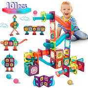 HANMUN Magnetic Building Blocks Tiles Toys 101 PCS Magnet Construction Toys 3D Pipeline Marble Run Race Track with Alphabet Number Stickers STEM Learning Educational Toy for Kids Age 3 - 10 Years Old