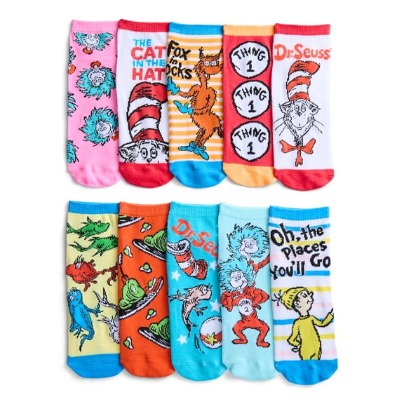 Dr. Seuss Womens' Low-Cut Socks, 10-Pack, Sizes 4-10