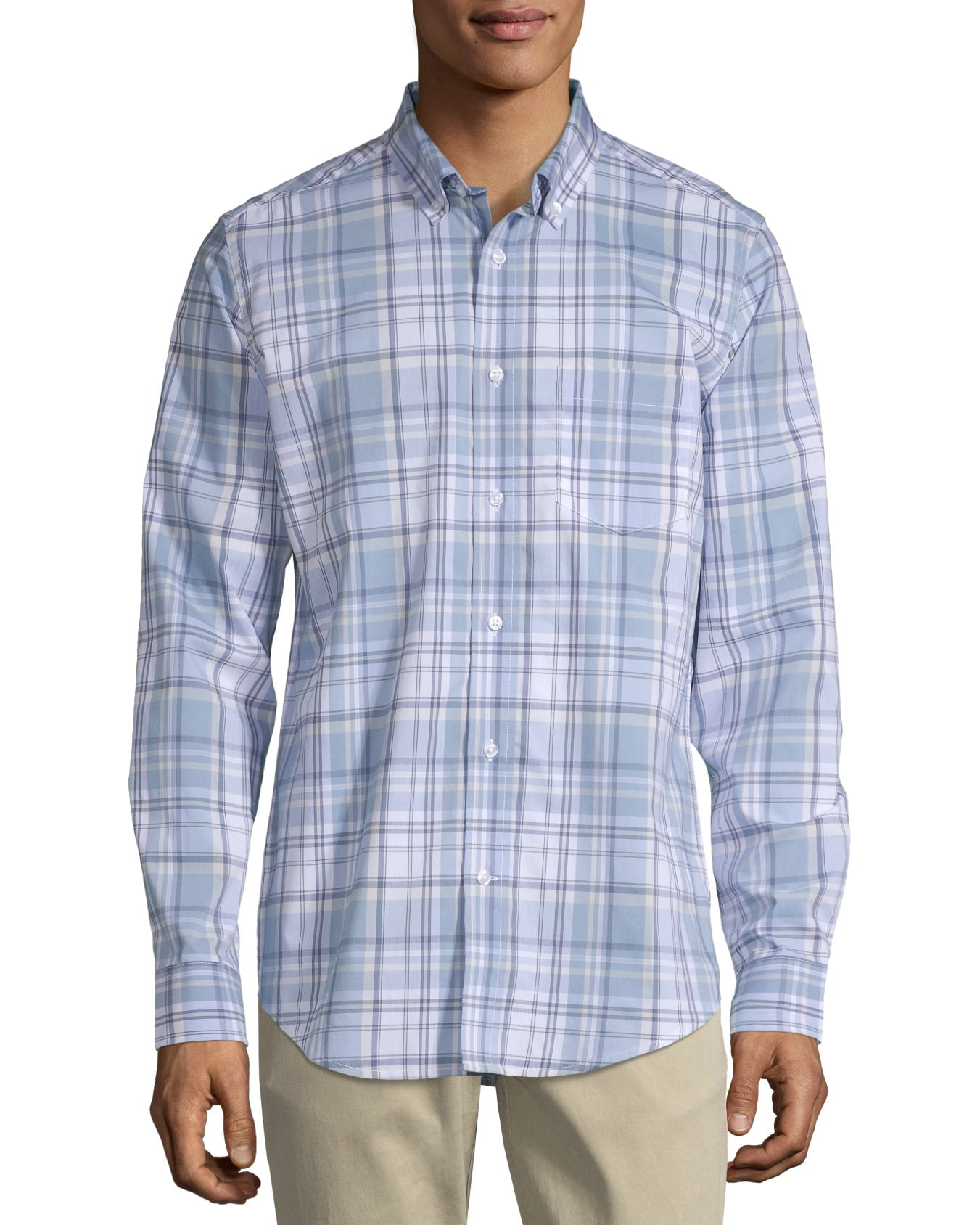 Men's Classic Fit Long Sleeve Plaid Poplin Shirt, up to