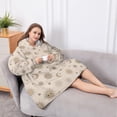 thumbnail image 5 of Oversized Wearable Blanket Hoodie,Beige Sun Moon Star Pattern Sherpa Blanket Hoodie with Super Pockets,Super Warm Fuzzy Pullover for Women & Men, 5 of 6