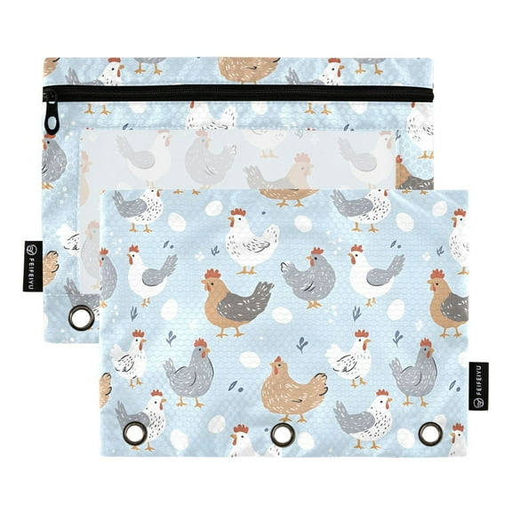 ALAZA 2 Pack Pencil Pouch Cute Chickens Eggs Pencil Case for 3 Ring Binder Clear Window Pencil Bag Organizers