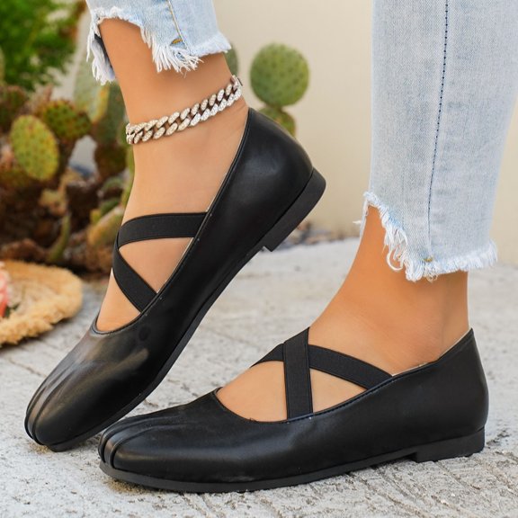 Women's Square Toe Ballet Flats With Crossed Straps Breathable Soft Sole On Lightweight Non Comfortable Casual Walking Shoes For Everyday Wear Black 36