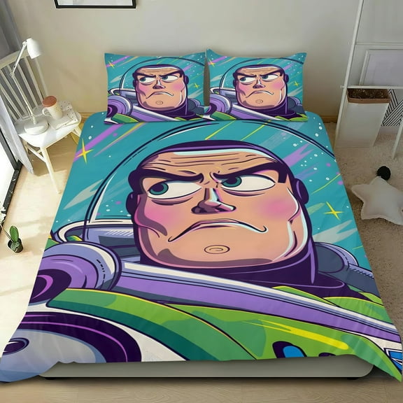 Buzz Lightyear 2 Themed Bed Sheet Set Three Piece Set 53x79 Inches Comfortable And Skin Friendly Unique Design Creating A Star Studded Night