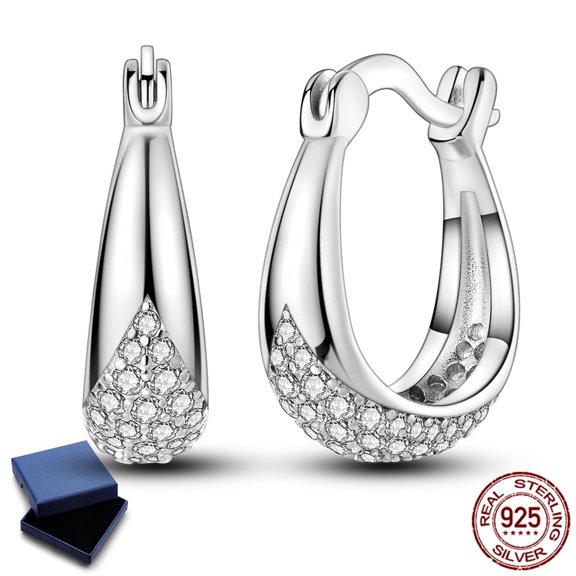 NARMO 925 Sterling Silver Round Droplet Hoop Earrings, Sparkling Pink Cubic Zirconia Women's Jewelry Gift for Her
