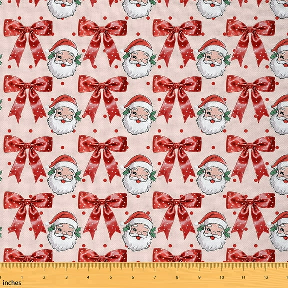 Homewish Kawaii Santa Claus Fabric by the Yard 1 Yard for Teens, Red Polkadots Bowknot Room Decor Fabric by the Yard, Fairy Tale Princess Sewing Fabric, Lightweight Room Decor