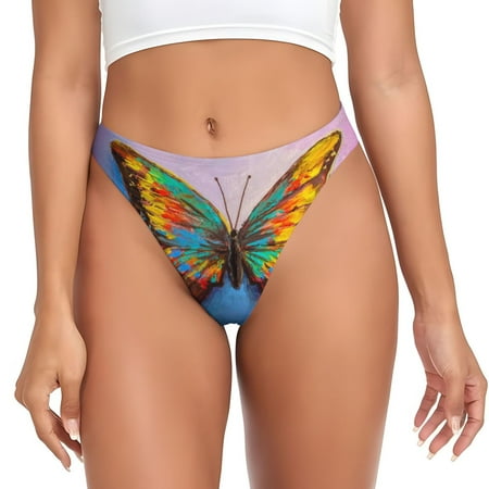 Thongs for Women - Oil Painting Beautiful Butterfly No Show Seamless Womens Thongs Underwear  Breathable G String Thongs for Women  Ladies Stretch Low Rise Thong Bikini Panties Briefs