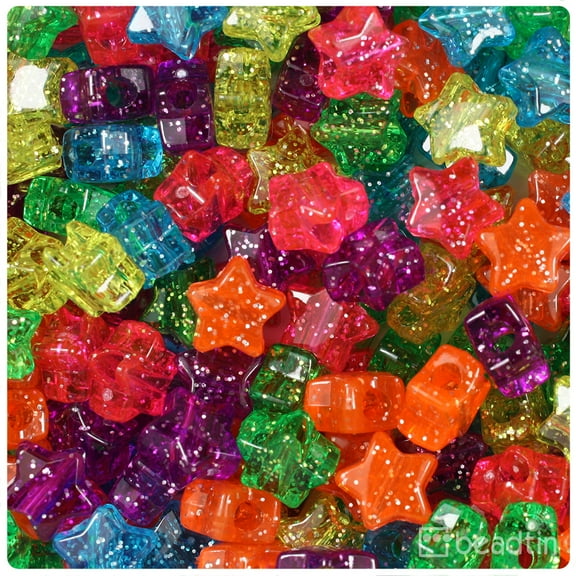 BeadTin Jelly Mix Sparkle 13mm Star Pony Beads (250pcs)