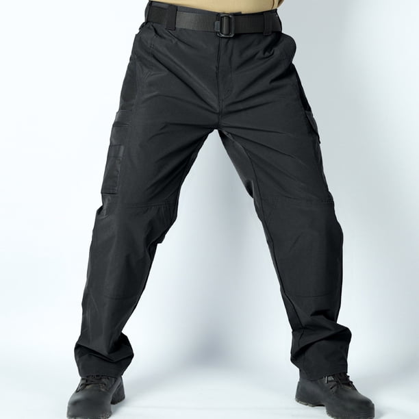 Pantalones de trabajo para hombre, de color liso, con cordón, cintura elástica y múltiples bolsillos