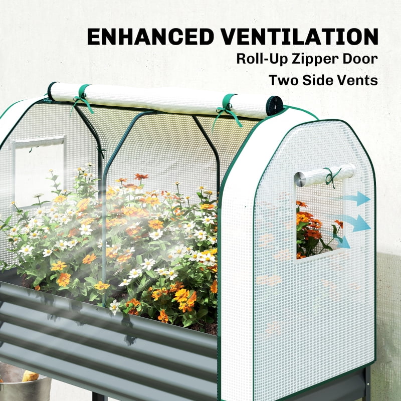 Alvantor 48"x24"x30" in Galvanized Raised Planter with Greenhouse Cover, Elevated Garden Bed on Legs with Shelf