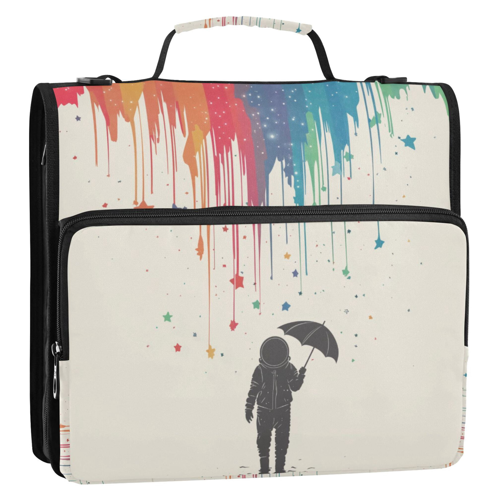 FORMRS Zipper Binder with Shoulder Strap 2-inch Ring 500 Sheet Capacity File Bag, Black Astronaut