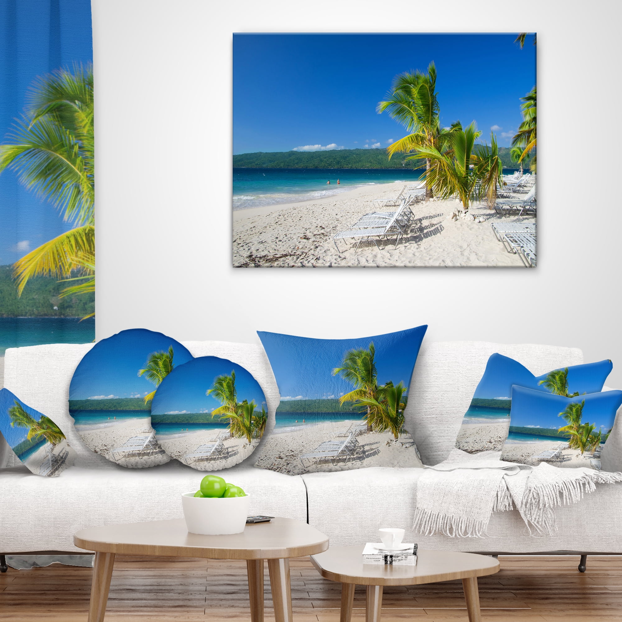 Designart Beach Coconut Palms in Wind - Seashore Photo Throw Pillow - 16x16