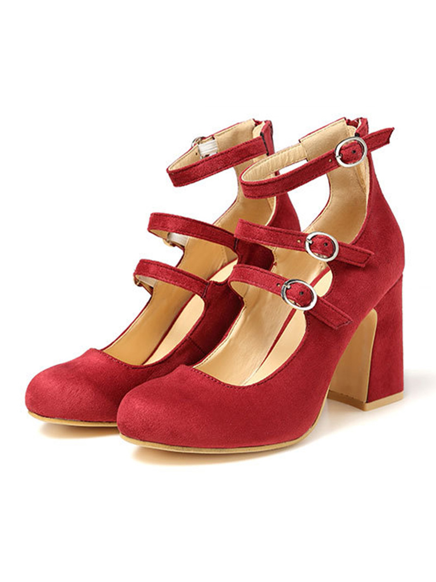 Details about / Womens Round Toe High Block Heel Mary Jane Pumps Ankle Strap Date Party Shoes US