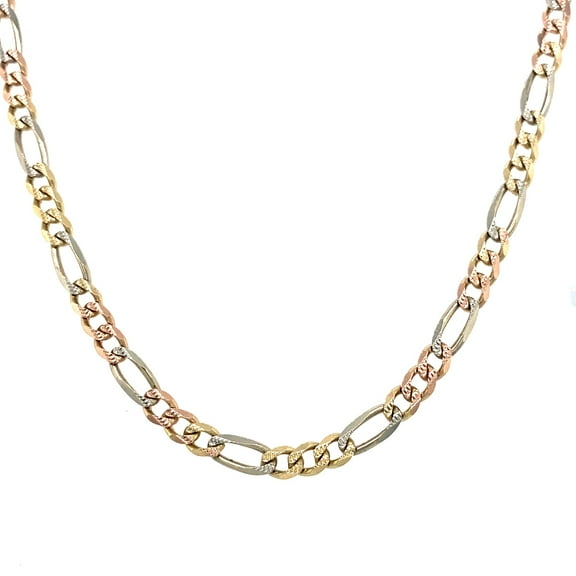 14K Figaro Italian Tri-Color Gold Chain (2.5, 16")