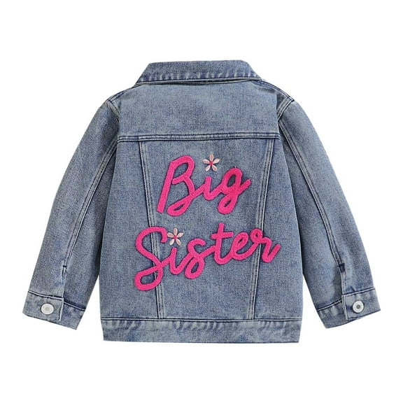 Generic Toddler Baby Boys Girls Fall Big Sister Letter Embroidered Long Sleeve Denim Jacket Autumn Winter Clothes for Outdoor Indoor Holiday(4-5 Years Pink)
