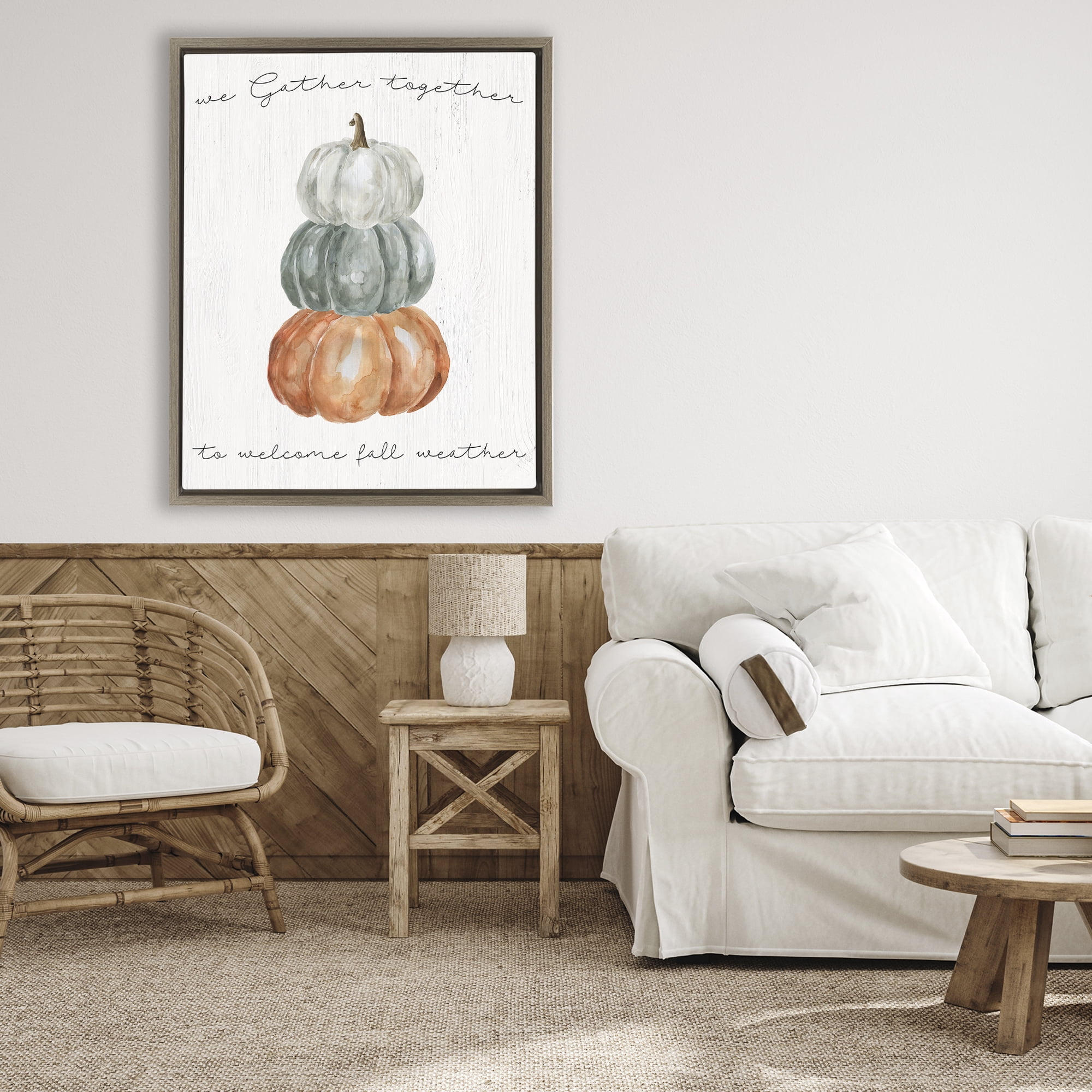 Stupell Industries Gather Together Fall Weather Brown Framed Floater Canvas Wall Art, design by Livi Finn