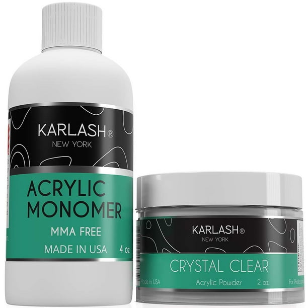 Karlash Kit de polímero profesional polvo acrílico transparente 2 oz y monómero líquido acrílico 4 oz para hacer uñas acrílicas sin MMA uñas ultrabrillantes y fuertes