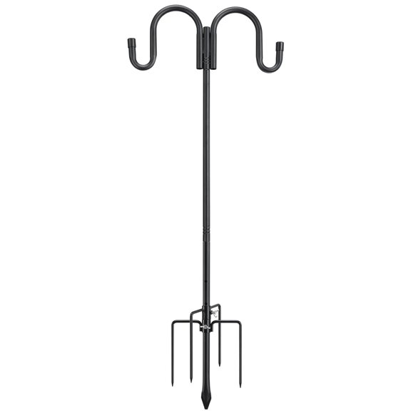 FLY HAWK Black Double Shepherds Hook for Outdoor Hummingbird Feeder Stand, Solar Lights, Flower Basket - 78 inch Adjustable Bird Feeder Pole - Black