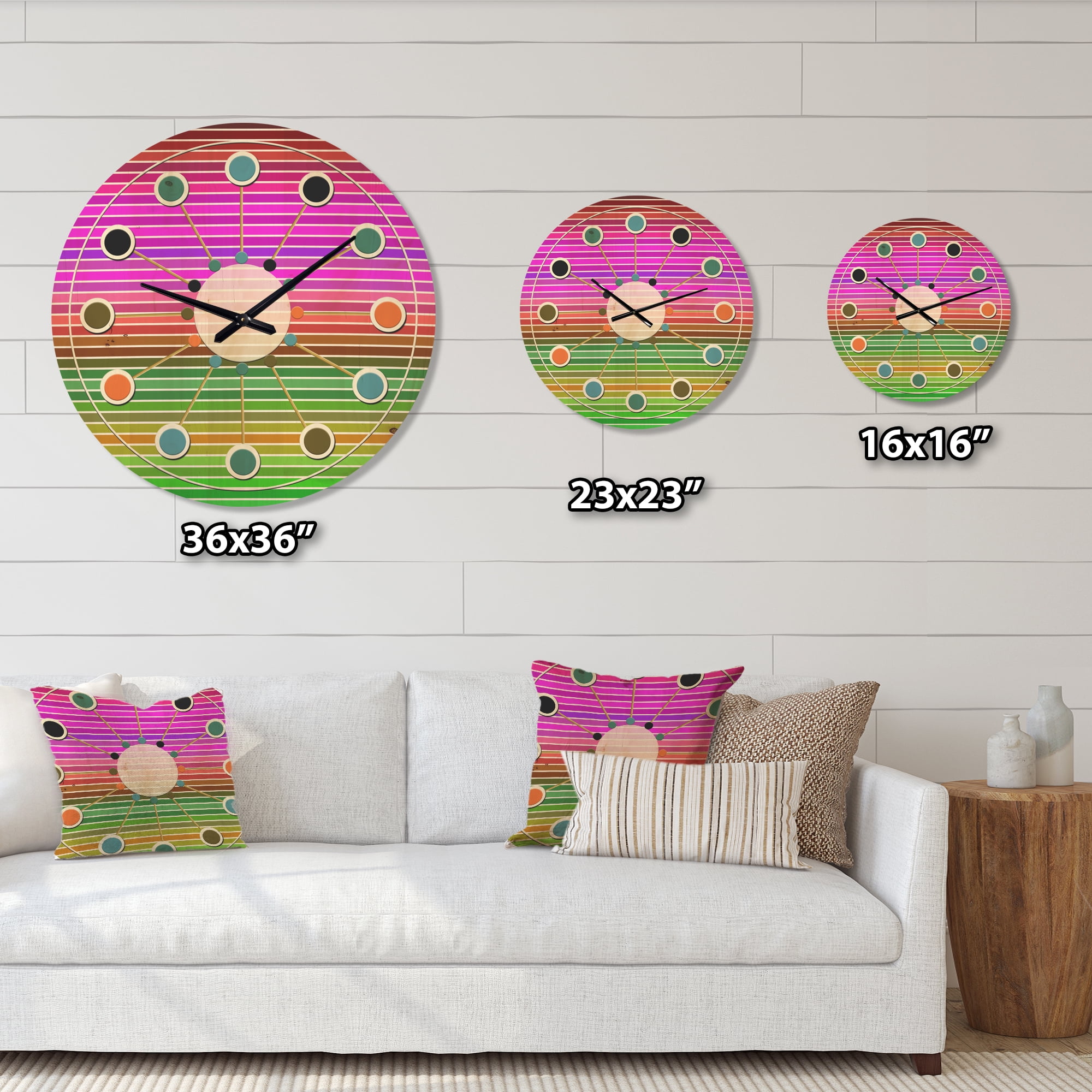 Designart 'Horizontal Geometrical Retro Pattern II' Mid-Century Modern Wood Wall Clock