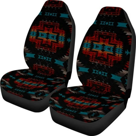 FKELYI Front Car Seat Covers with Aztec Native Geometry Print,Durable High Back Blanket Auto Seat Covers Car Interior Accessory Protectors Set of 2,Universal for Vehicle Cars
