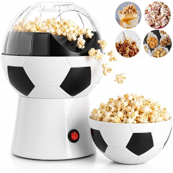 Soccer Popcorn Maker,1200W Hot Air Popcorn Machine,Oil-Free Electric Popper with Measuring Cup & Butter Melter,Fast Popping for Home Theater,Game Day,Gift