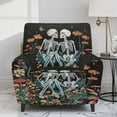 thumbnail image 2 of FUIALDOLG Skeleton Couple Floral Print Universal Fit Stretch Recliner Covers Couples Home Decor 4-Pcs Stay in Place Elastic Edges with Side Storage Pocket Machine Washable Sofa Protector, 2 of 7