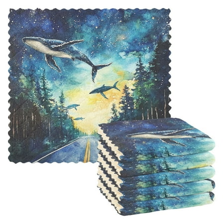 

WOBOGO Whales in The Forest Kitchen Towels 6pcs Ultra Soft Absorbent Quick Drying Dish Cloths 11×11inch