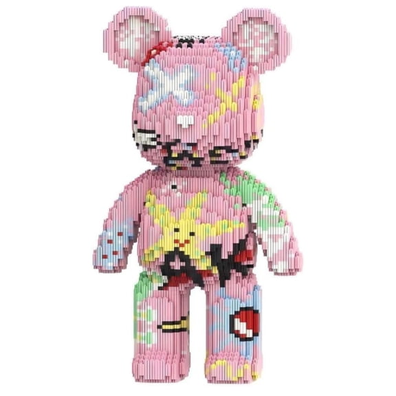 Graffiti Pink Bear Micro Building Blocks,Gift for Birthdays, Decorative Home Office Table Centerpiece Decor