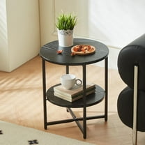 GZXS Small Round Side Table, 2-Tier Black End Table with Storage Shelf and Cross Metal Base, 15.74" Accent Nightstand for Bedroom Living Room