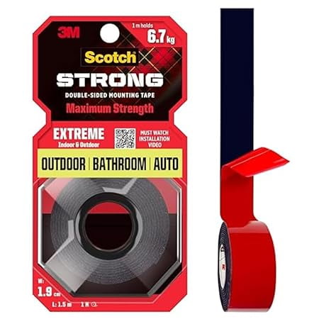 Scotch Extreme Double Sided Tape by 3M, 1M Holds 6.7Kg, (L: 1.5m, W: 19mm), Black