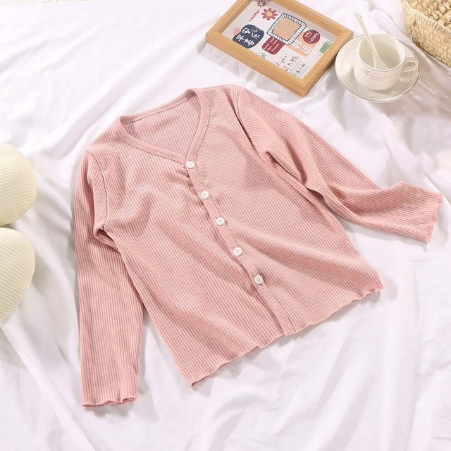 RXIRUCGD Cardigan Tricoté à Manches Longues pour Filles (Rose, Taille : 8-10 Ans)