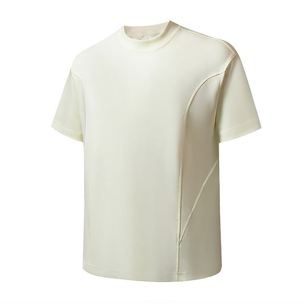 Blusas y camisas de manga corta y cuello redondo para hombre, blusas casuales de color liso con cuello redondo y mangas cortas para hombre.