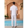 thumbnail image 4 of Welanxin Men 2 Piece Beach Vacation Outfit,Lightweight Button Up Loose Shirt Elastic Waist Baggy Pants Suit, 4 of 10