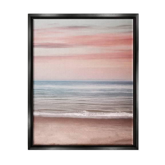 Stupell Industries Pastel Shore Sunset Landscape Painting Black Floater Framed Canvas Art Print Wall Art, 17 x 21