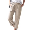 thumbnail image 1 of Pantalones rectos de mujer, pantalones casuales con cintura elástica y bolsillos, 1 of 5