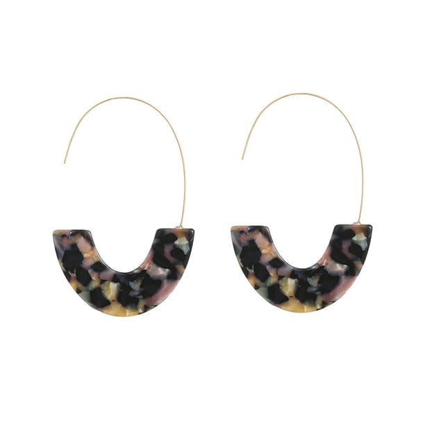 Pendientes en forma de U Qarigey con estampado de leopardo 20Conjunto Negro Amarillo Rosa