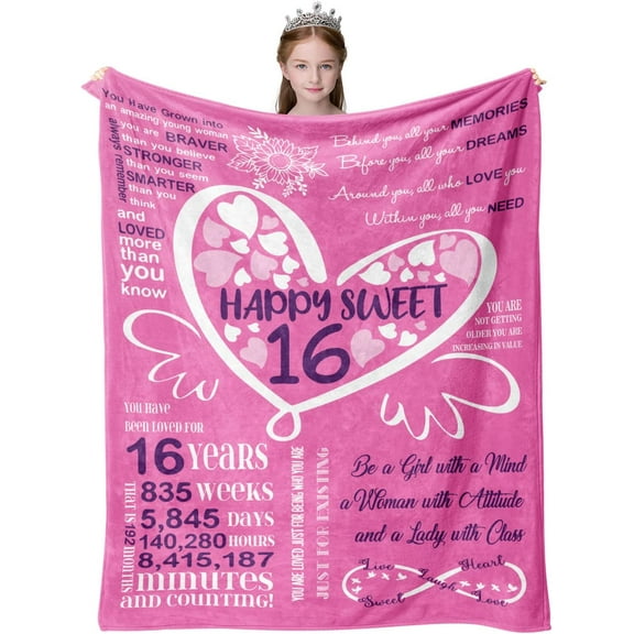 16th Birthday Gifts for Girls, Sweet 16 Gifts for Girls Blanket 60"X50", 16 Year Old Girl Birthday Gifts for Women, Sweet Sixteen Gifts for Daughter, Happy 16th Birthday Gifts for Her Sister Blankets