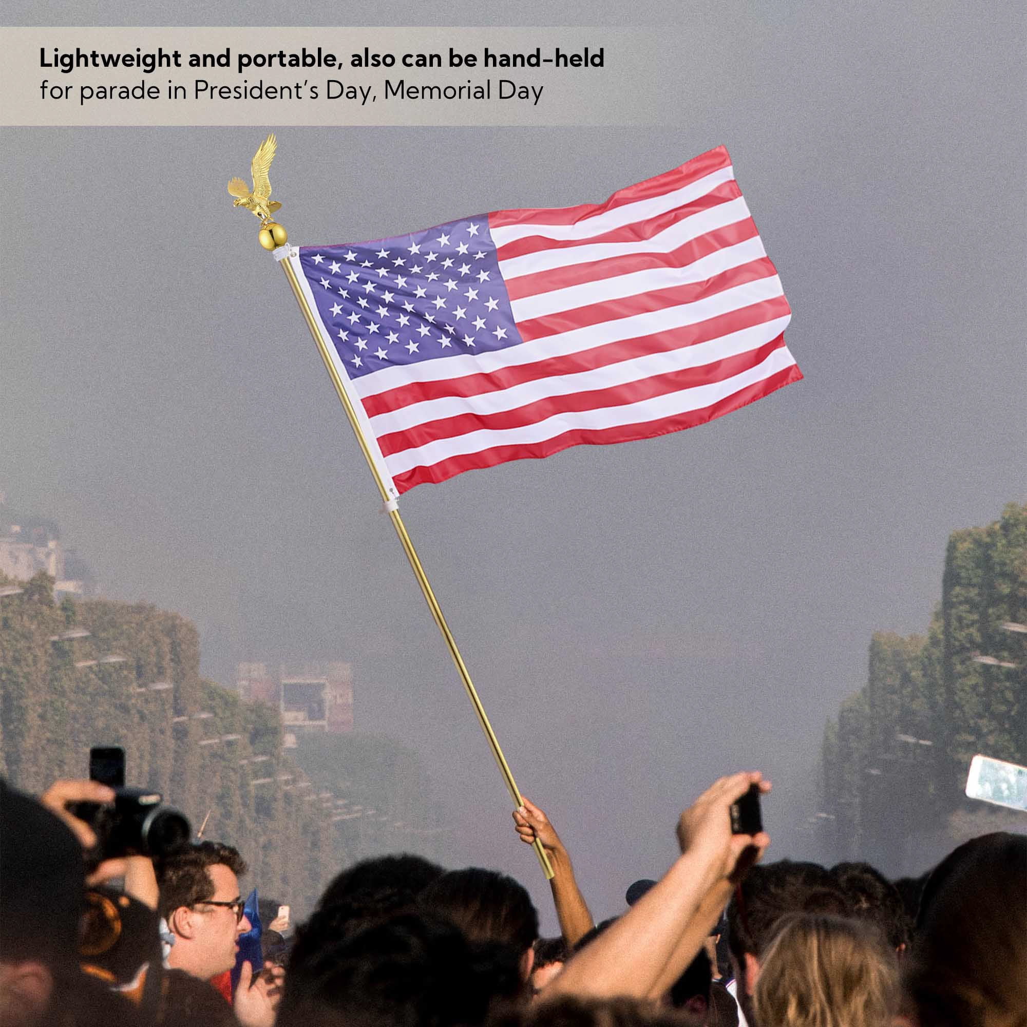 Yescom 8Ft Indoor Flag Pole Kit Eagle Topper Aluminum Gold Pole w/ Base US Flag 4 Pack