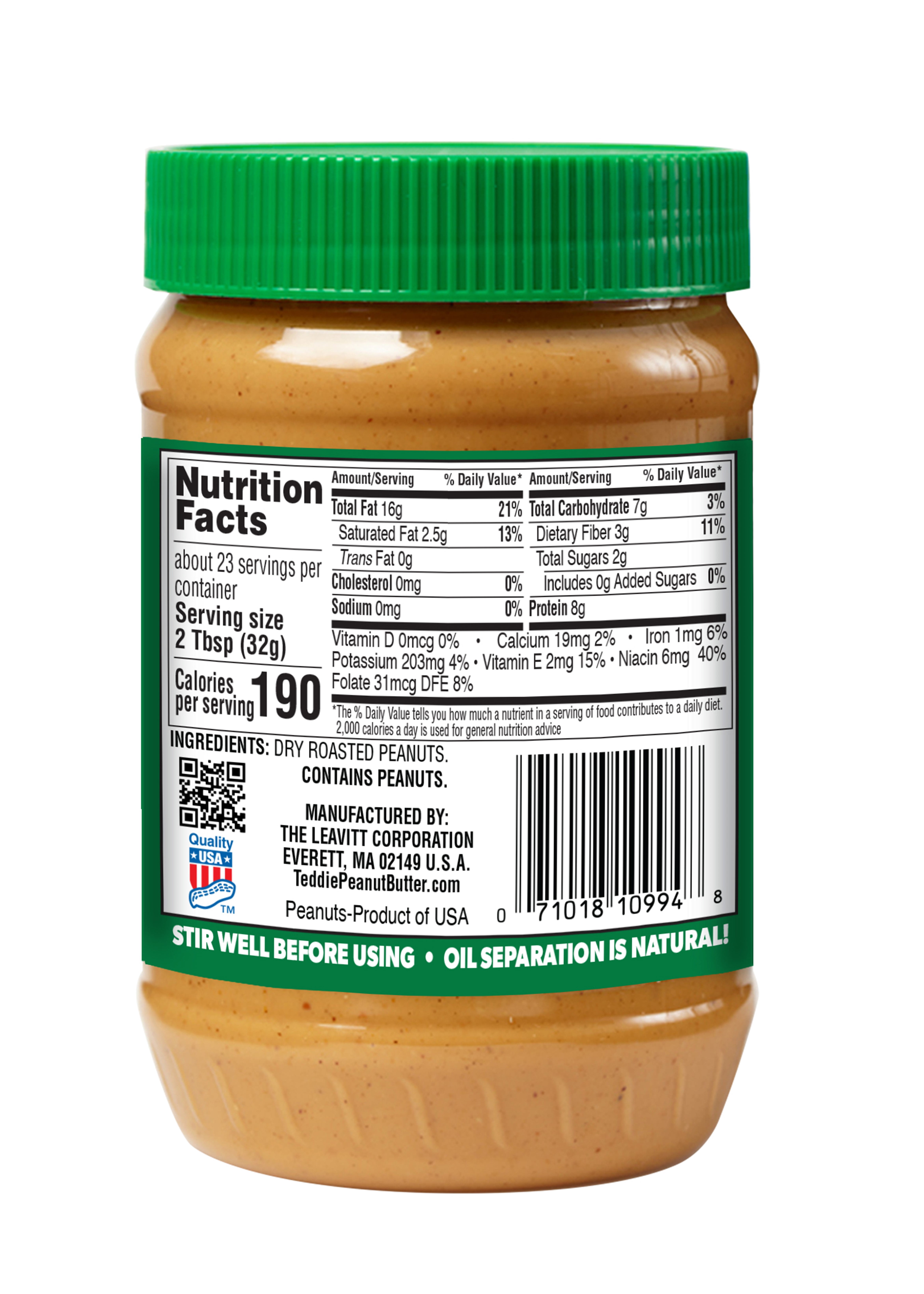 Teddie All Natural Super Chunky Unsalted Peanut Butter, 26 oz