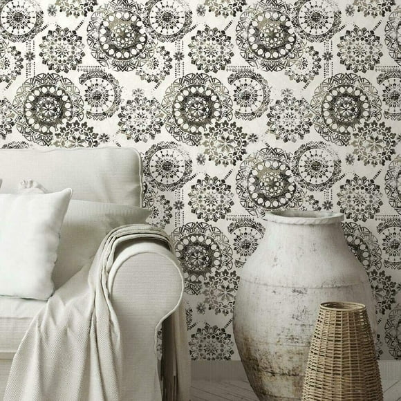 RoomMates RMK11723WP Papier Peint Médaillon Boho Noir Autocollant
