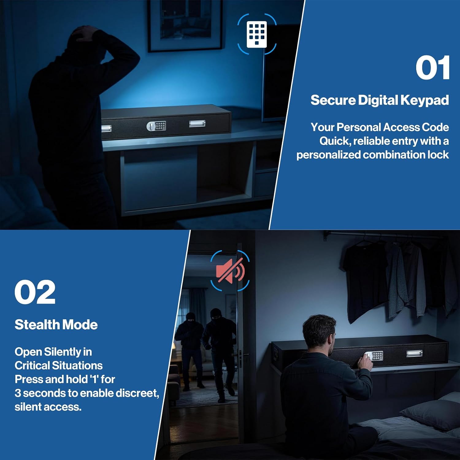 Pochar Under Bed Gun Safe Drawer with Keypad Lock for Cash, Documents, Electronics Storage - Gun Cabinet for Car Trunk