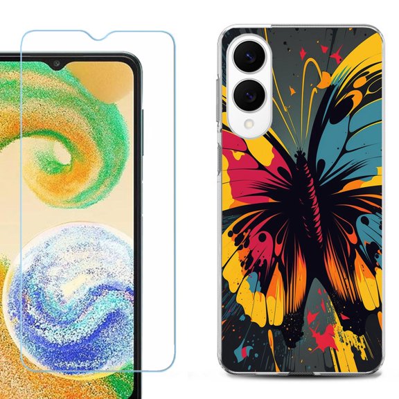 For Samsung Galaxy S25 Edge 5G Protective Shockproof Phone Case with Tempered Glass Screen Protector, by OneToughShield - Abstract Butterfly