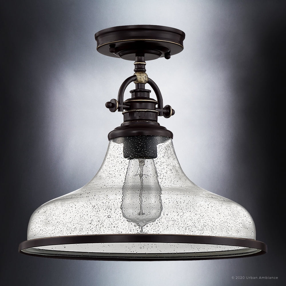 Luxury Traditional Indoor Ceiling Light, 12.50''H x 13.50''W, with Classic Style Elements, Vintage Design, Parisian Bronze Finish and Clear Seeded Glass, UQL3668