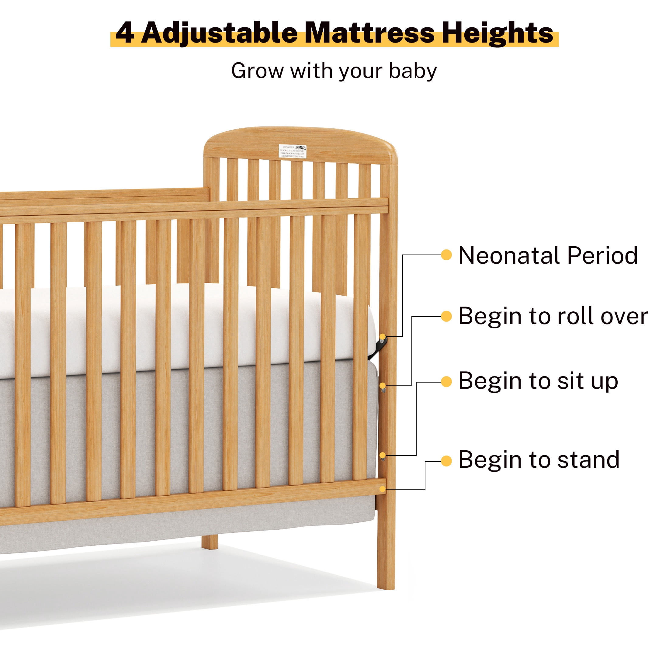 Conchico 3-In-1 Convertible Crib and Detachable Changer, New Zealand Pinewood Baby Crib, Toddler Daybed Bed with 3 Heights, Non-Toxic Finish, Easy to Assemble, Natural