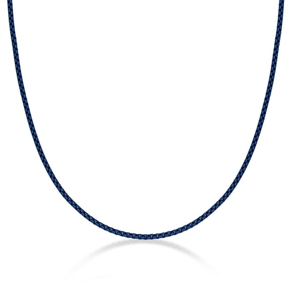 Metro Jewelry Blue Acrylic Coated Stainless Steel 3MM Round Box Chain Necklace - 18 Inch