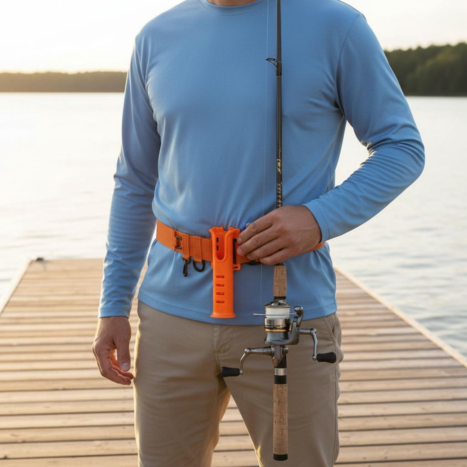 predolo Ceinture Porte-Canne à Pêche Portable Ceinture Porte-Canne à Pêche Mains Libres pour Pêcheurs, Pêcheurs, Kaki, Opp